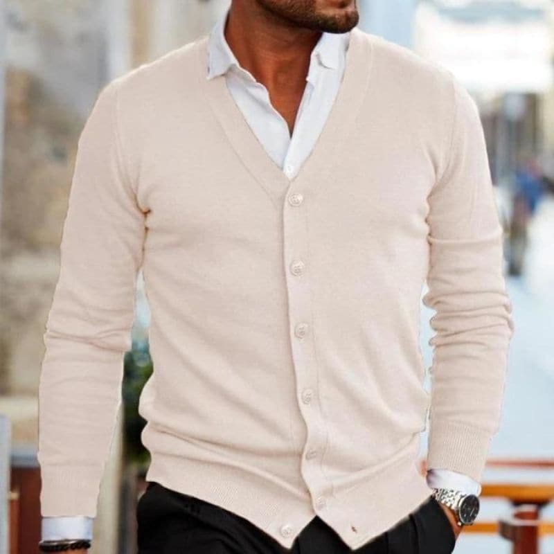 Men’s Cardigan – Soft Knit – Regular Fit – V-Neck – Button Front – Ribbed Trim