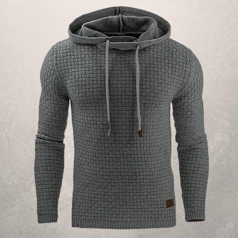 Men’s Knitted Sweater – Slim Fit – Textured Stretch Knit – Hooded Long Sleeve