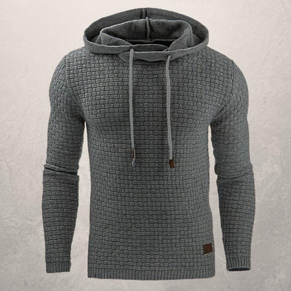Men’s Knitted Sweater – Slim Fit – Textured Stretch Knit – Hooded Long Sleeve