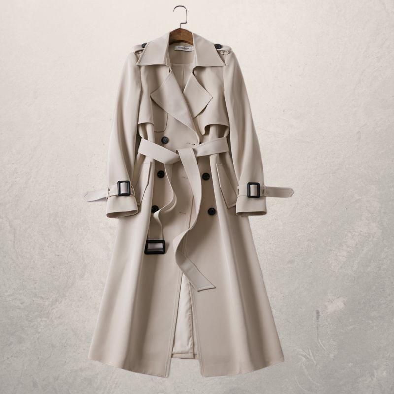Women’s Trenchcoat – Tailored Fit – Double-Breasted – Belted Waist – Storm Flap – Wool-Feel