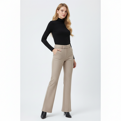 Fiona High-Waisted Flared Pants | Belted Tailored Full-Length Trousers