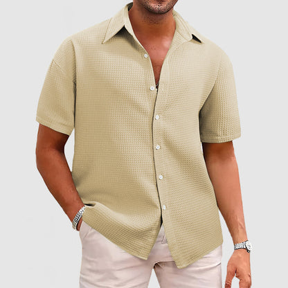 Men’s Short Sleeve Shirt – Relaxed Fit – Waffle Knit – Soft Breathable Texture