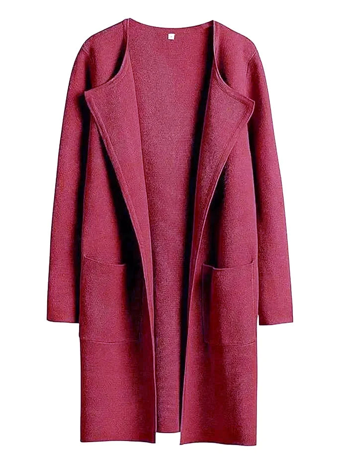 Women’s Coat – Wool Blend – Relaxed Fit – Knee Length – Wide Lapel – Minimalist Style