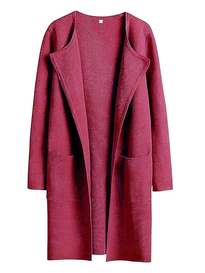 Women’s Coat – Wool Blend – Relaxed Fit – Knee Length – Wide Lapel – Minimalist Style