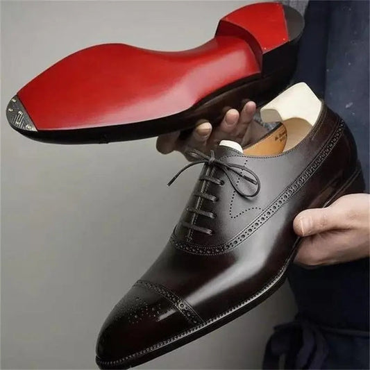 Men’s Oxford Shoes – Polished Leather – Brogue Detailing – Formal Structured Fit