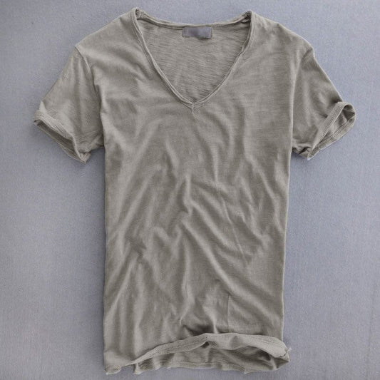 Men’s T-Shirt – V-Neck – Soft Knit – Natural Fibers – Standard Fit – Short Sleeve