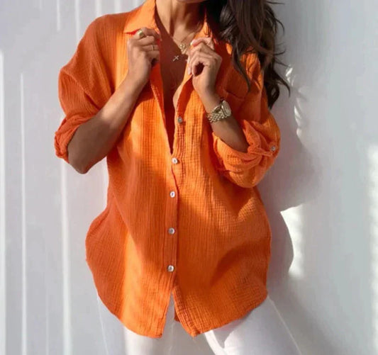 Women’s Blouse – Cotton Blend – Relaxed Fit – Button Down – Long Sleeve – Casual