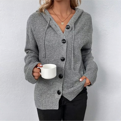 Women’s Knitted Cardigan – Wool Blend – Oversized Fit – Hooded – Button Front Ribbed Hem