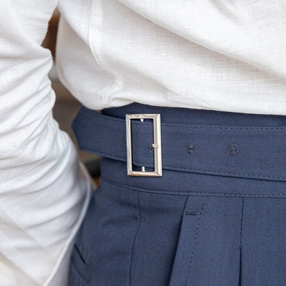 Men’s High-Waisted Trousers – Tailored Fit – Pleated Front – Adjustable Side Buckle