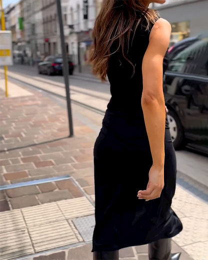 Women's Sleeveless Jumpsuit - High Neck - Wide Leg Wrap Tie Waist Elegant Fit