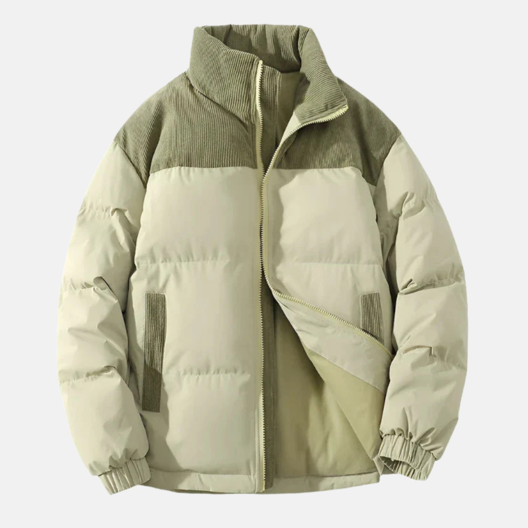 Charles Quilted Puffer Jacket | Ribbed Color Block Jacket