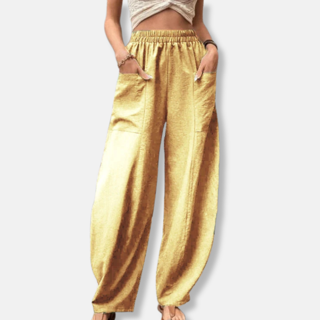 Women’s Wide-Leg Trousers – Relaxed Fit – Full Length – Breathable Blend – Elastic Waist – Side Pockets