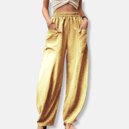 Women’s Wide-Leg Trousers – Relaxed Fit – Full Length – Breathable Blend – Elastic Waist – Side Pockets