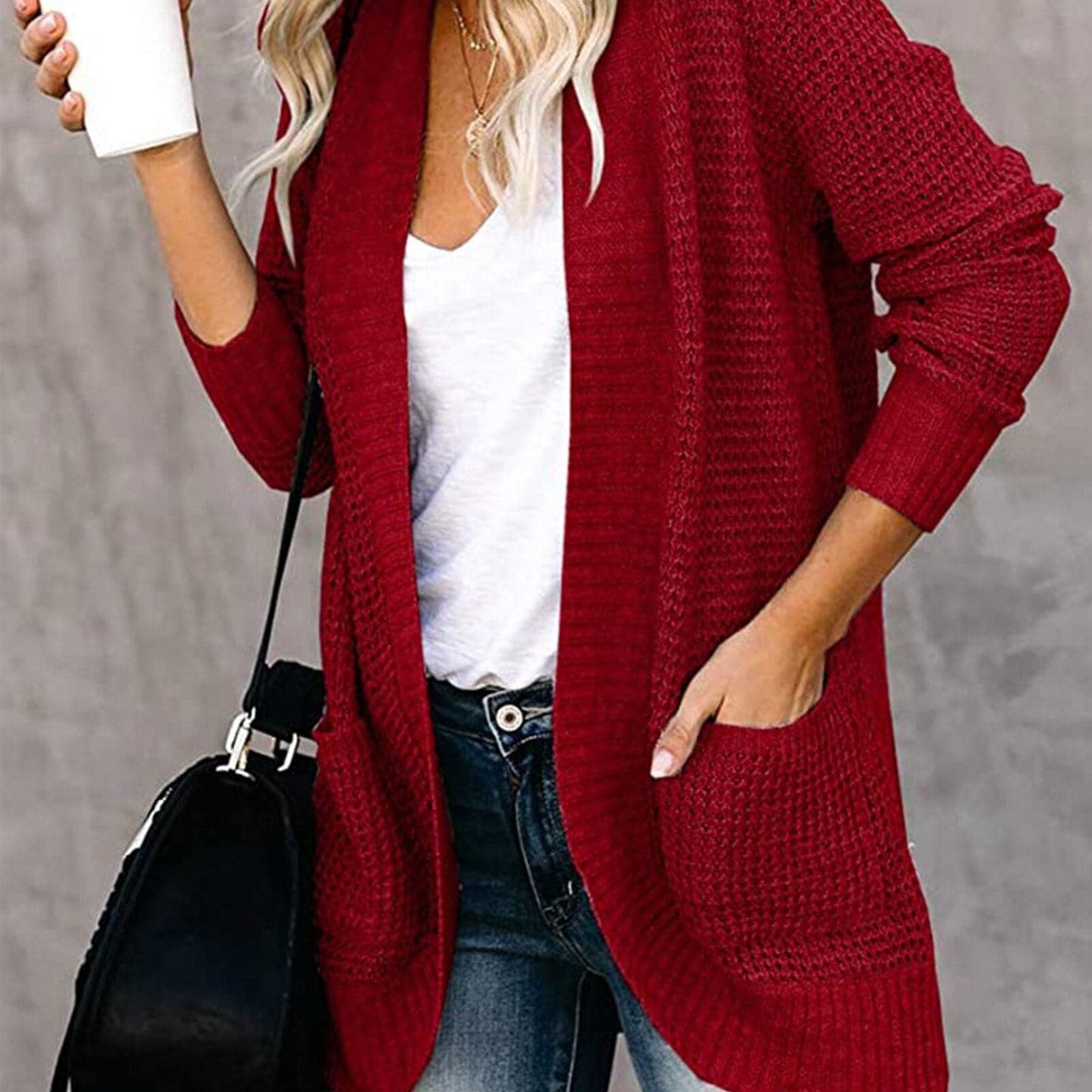 Women’s Cardigan – Soft Knit – Relaxed Fit – Open Front – Long Sleeve – Front Pockets