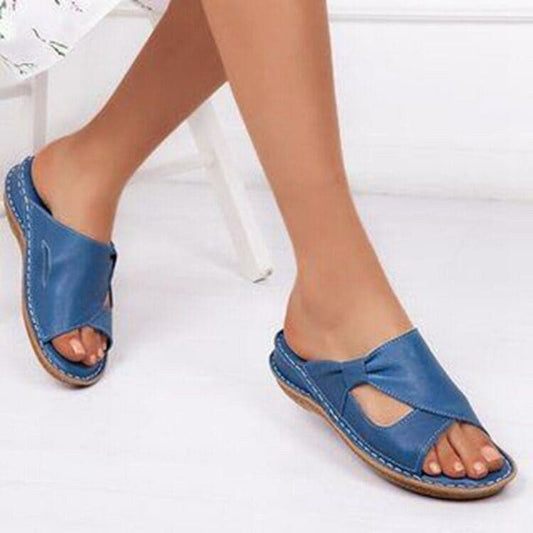 Women’s Sandals – Slip-On Flat Heel – Cross-Strap Design – Open Toe Casual Fit