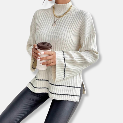 Veronica Leather Two-Piece Set | Striped Mock Neck Sweater