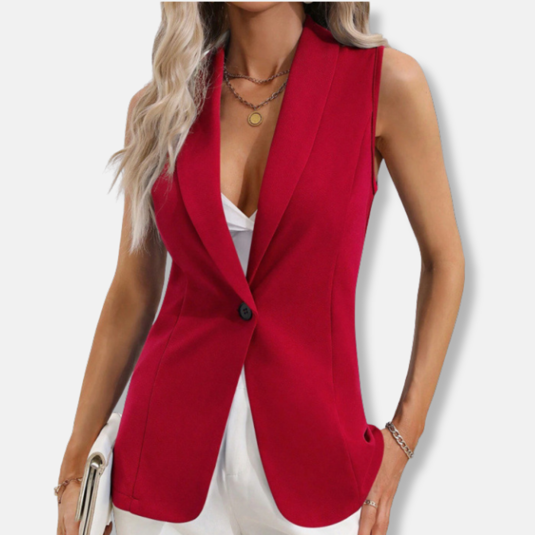 Women’s Sleeveless Cardigan Jacket – Tailored Fit – Round Neck – Single Button Closure