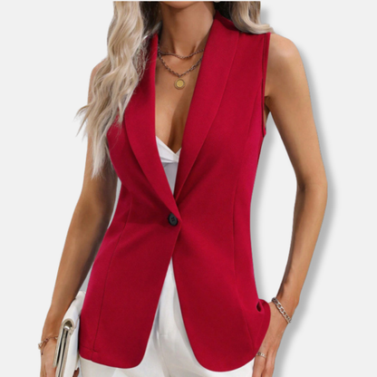 Women’s Sleeveless Cardigan Jacket – Tailored Fit – Round Neck – Single Button Closure