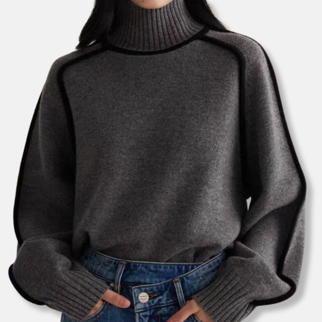Lily Turtleneck Sweater | Contrast Trim Relaxed Fit Sweater