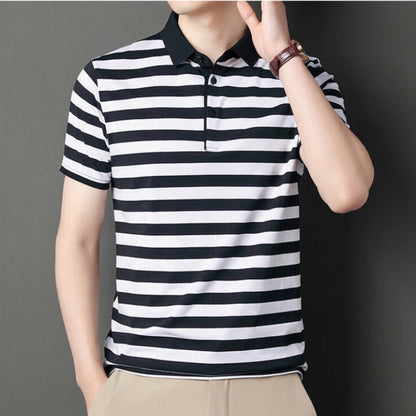 Men’s Polo Shirt – Slim Fit – Soft Knit – Short Sleeve – Striped Casual Wear