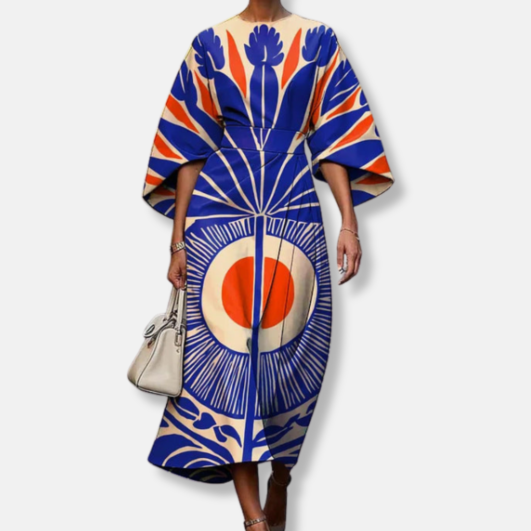 Women’s Midi Dress – Structured A-Line Fit – Kimono Sleeves – Floral Print