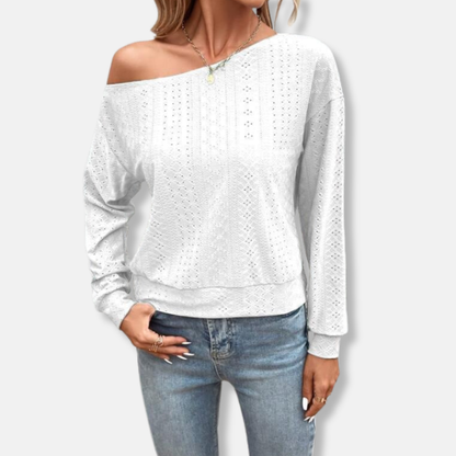 Isabella Cotton Relaxed Fit Sweater | Asymmetric Neck Casual Sweater