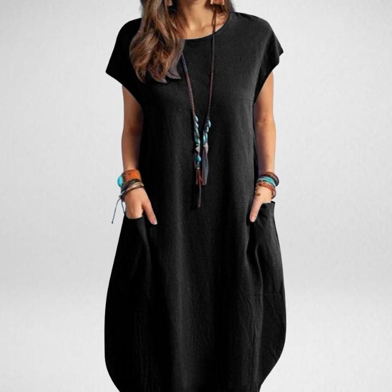 Women’s Midi Dress – Relaxed Fit – Breathable Blend – Short Sleeve with Pockets