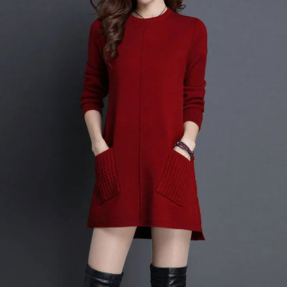 Aurora Relaxed Fit Sweater Dress | Crewneck Long Sleeve Sweater Dress