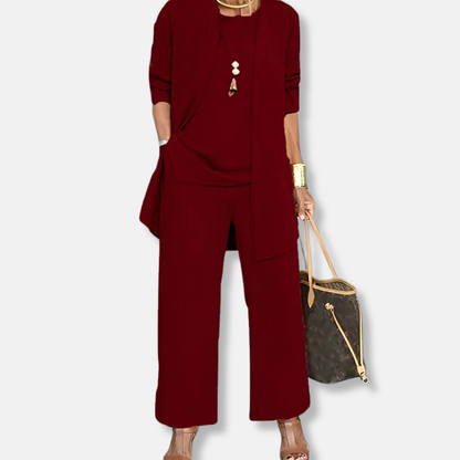 Women's Draped Jacket and Wide-Leg Trousers Set - Jersey - Relaxed Silhouette