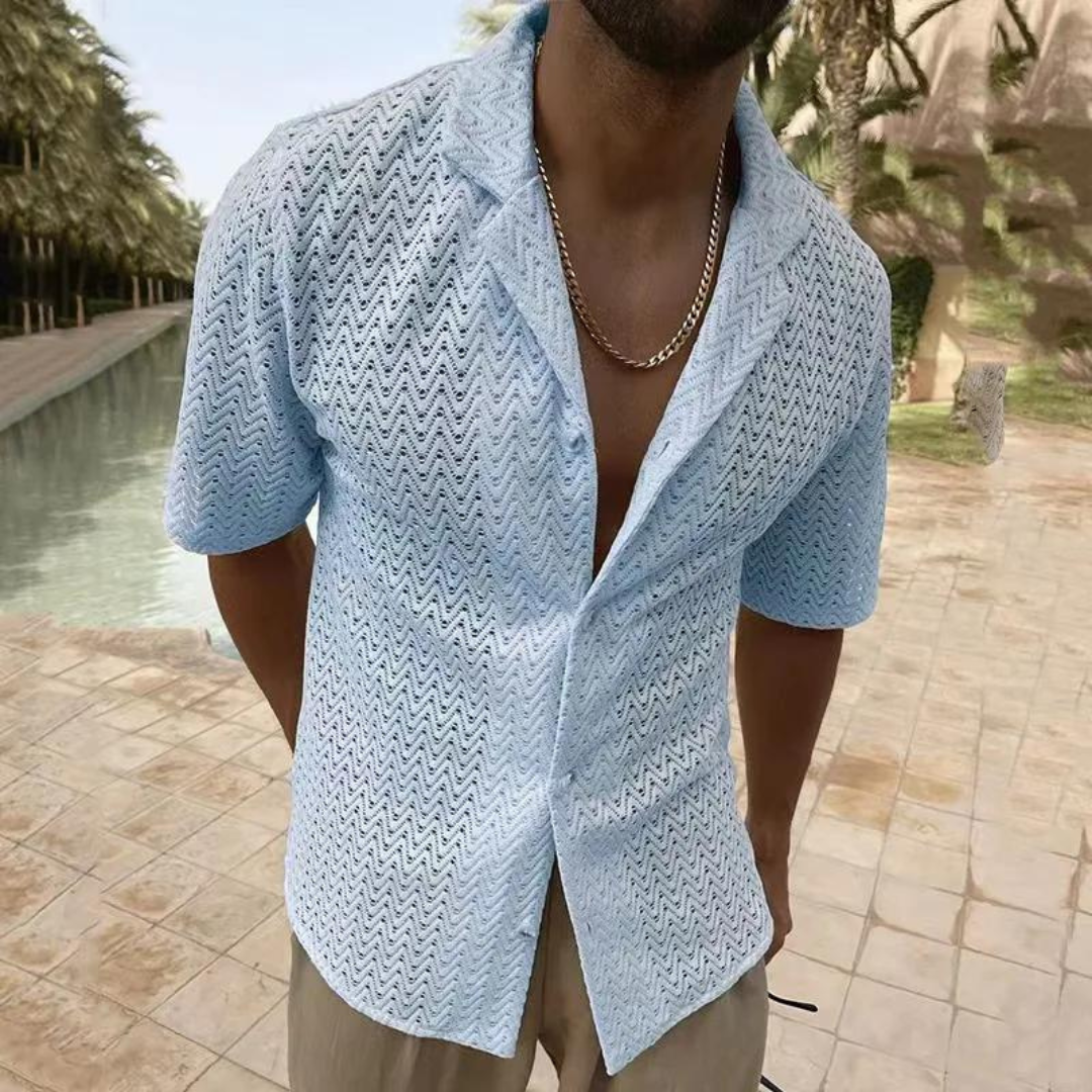 Men’s Polo Shirt – Relaxed Fit – Soft Knit – Textured Zigzag Design – Short Sleeve