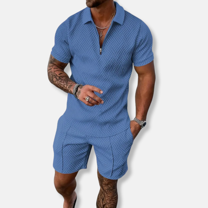 Men’s Polo Shirt and Shorts Set – Slim Fit – Breathable Blend – Zip Placket – Casual Wear