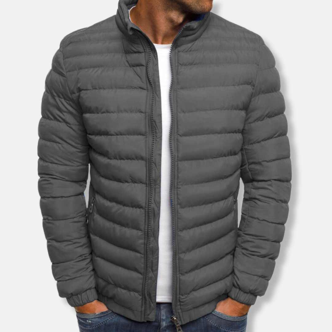 Men’s Quilted Jacket – Slim Fit – Lightweight Padded – High Collar Casual Wear