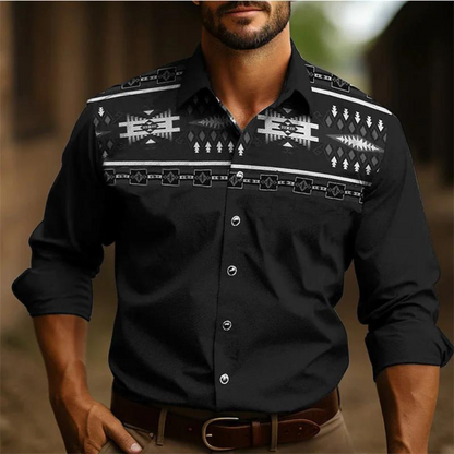 Men’s Button-Down Shirt – Tailored Fit – Long Sleeve – Retro Pattern – Breathable Blend