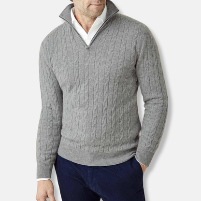 Freddie Cable Knit Stand Collar Sweater | Regular Fit Hip-Length Sweater
