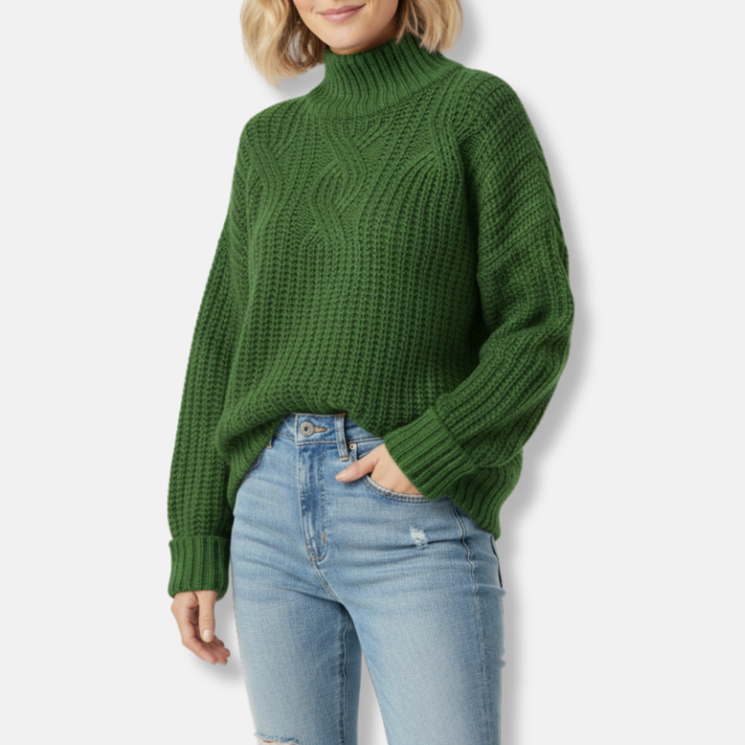 Isabella Wool High Neck Sweater | Oversized Cable Knit Sweater