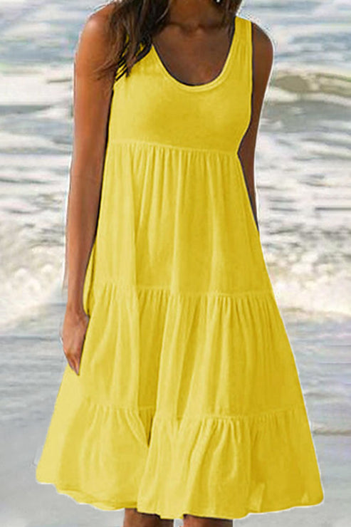Women's Sleeveless Tiered Dress - Scoop Neck A-Line - Flowy Lightweight Casual Wear