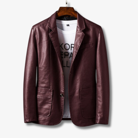 Men's Leather Jacket – Structured Fit – Stand Collar – Button Closure – Classic Style