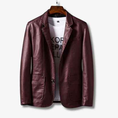 Men's Leather Jacket – Structured Fit – Stand Collar – Button Closure – Classic Style
