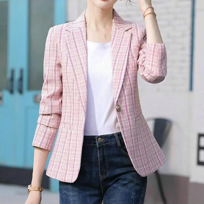 Women’s Blazer – Tailored Fit – Textured Woven – Single Button – Checkered Pattern