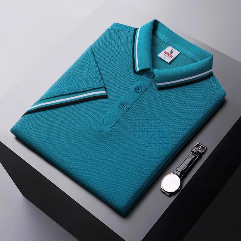 Men’s Polo Shirt – Regular Fit – Breathable Blend – Striped Collar Casual Style