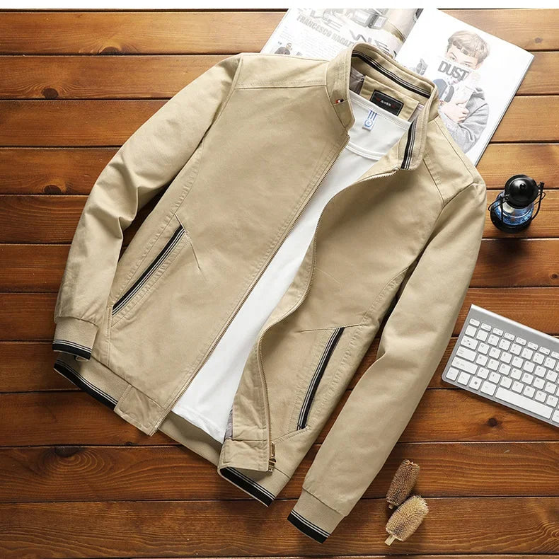Men’s Bomber Jacket – Structured Fit – Cotton Blend – Zipper Front – Ribbed Hem & Cuffs