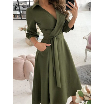 Women's Wrap Dress - Geometric Print - Midi Length - Long Sleeve Adjustable Fit