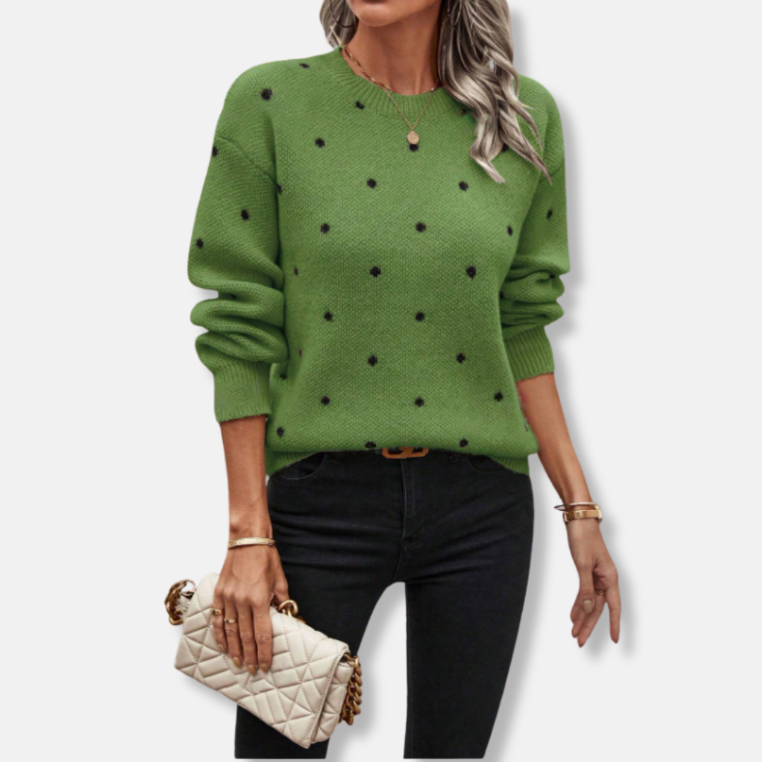 Stella Wool Pullover Sweater | Polka Dot Crewneck Sweater