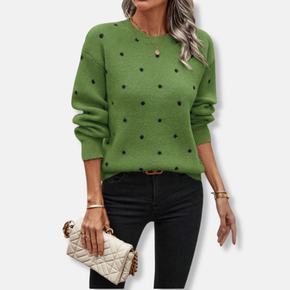 Stella Wool Pullover Sweater | Polka Dot Crewneck Sweater