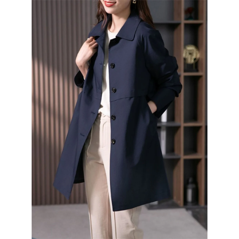 Women’s Trench Coat – Tailored Fit – Mid-Weight Fabric – Single Breasted – Mid-Thigh Length