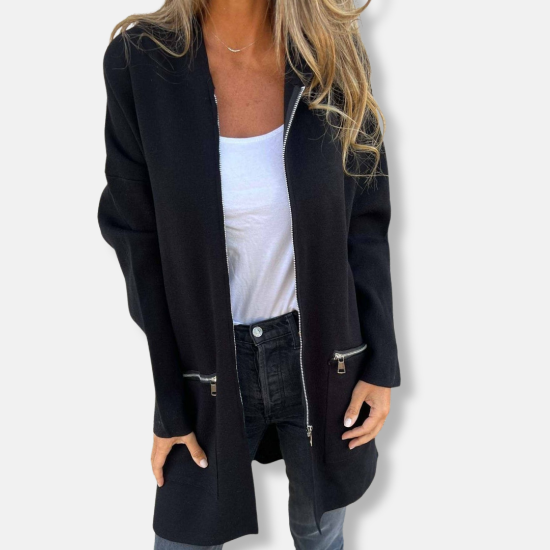 Women’s Hooded Jacket – Oversized Fit – Knee Length – Soft Touch – Zip Pockets