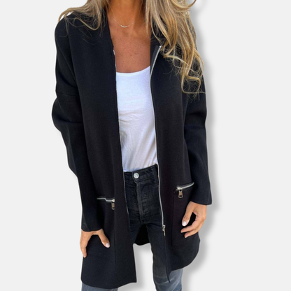 Women’s Hooded Jacket – Oversized Fit – Knee Length – Soft Touch – Zip Pockets