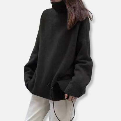 Women’s Turtleneck Sweater – Wool Blend – Relaxed Fit – Ribbed Hem – Hip Length