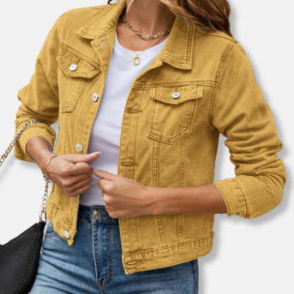 Women’s Denim Jacket – Slim Fit – Cropped Length – Button Front – Shirt Collar