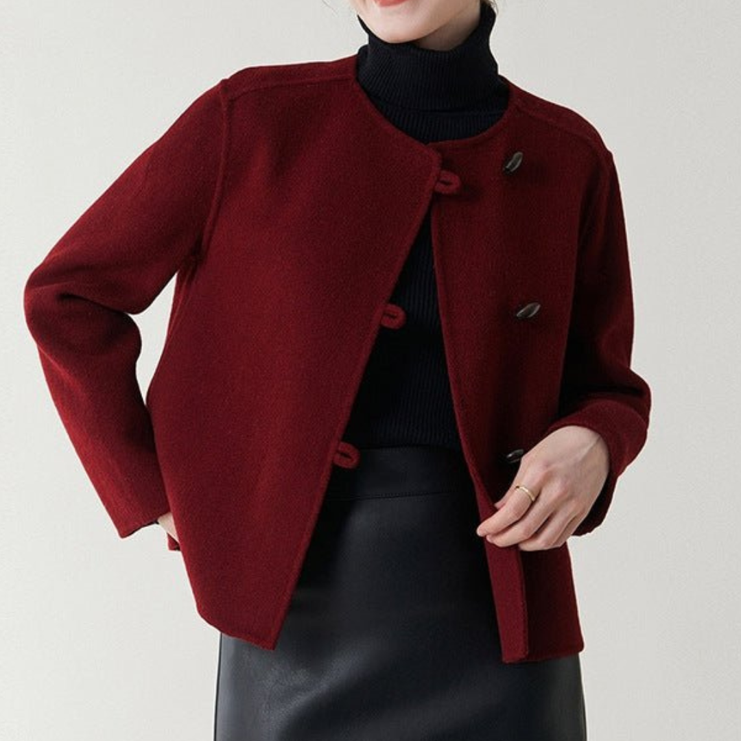 Isabella Relaxed Fit Jacket | Collarless Asymmetrical Button Jacket